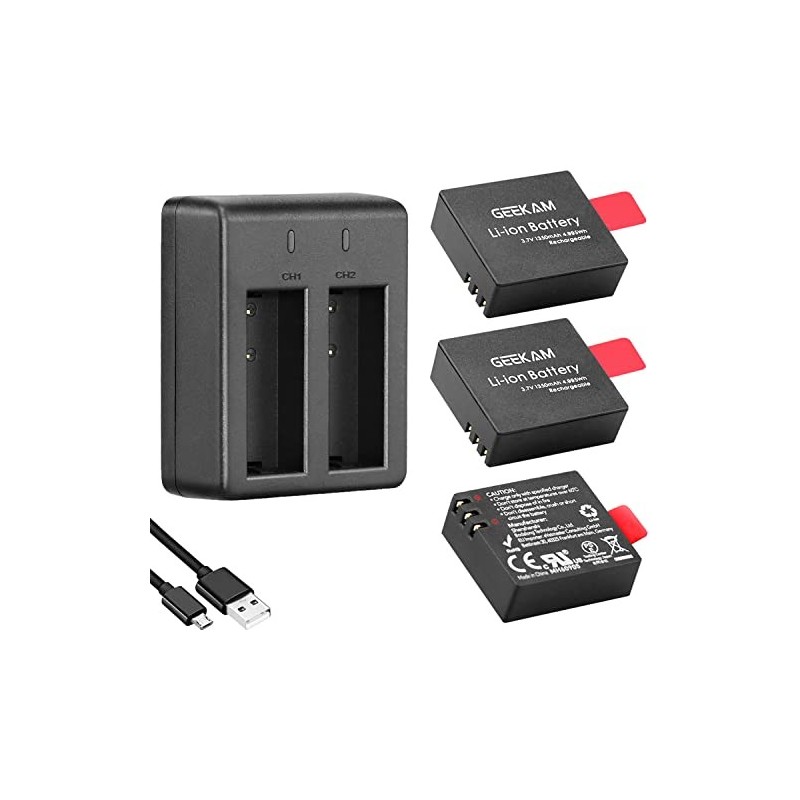 Bateria Camara Deportiva, Batería Recargable de 1350mAh 3 uds. , con Cargador USB de Doble Orificio, Compatible con AKASO/CA Bateria Camara Deportiva, Batería Recargable de 1350mAh 3 uds. , con Cargador USB de Doble Orificio, Compatible con AKASO/CA